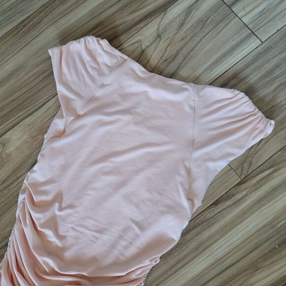 🆕️ Camila Coelho Astella Ruched High Neck Mini Bodycon Dress in Peach Nude - Picture 12 of 13